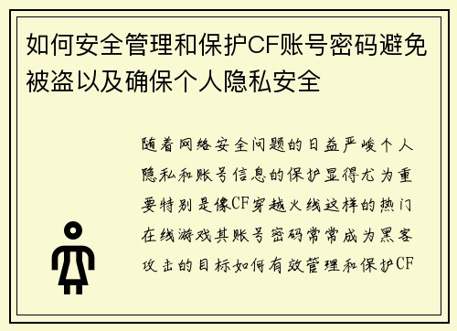 如何安全管理和保护CF账号密码避免被盗以及确保个人隐私安全